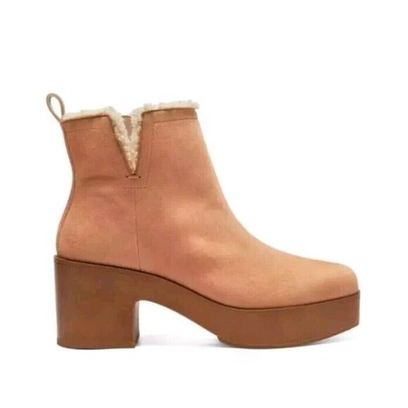 Vince Camuto Rafella Ankle Boots Sz 8 Tan Latte Block Heel Platform Fur Lined - Picture 3 of 13